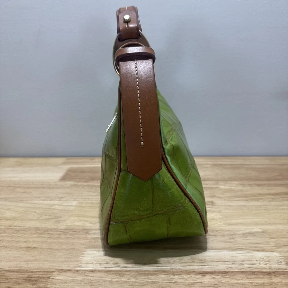 Vintage Dooney & Bourke Green Crocodile Embossed Medium Hobo Bag Purse J599095